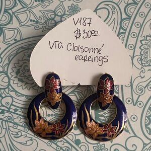 Cloisonné 1980’ Blue Under Water  Earrings